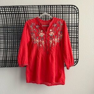 Johnny was red embroidered blouse